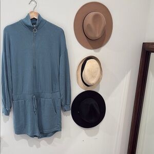 Kittenish Blue Long Sleeve Romper with Zipper